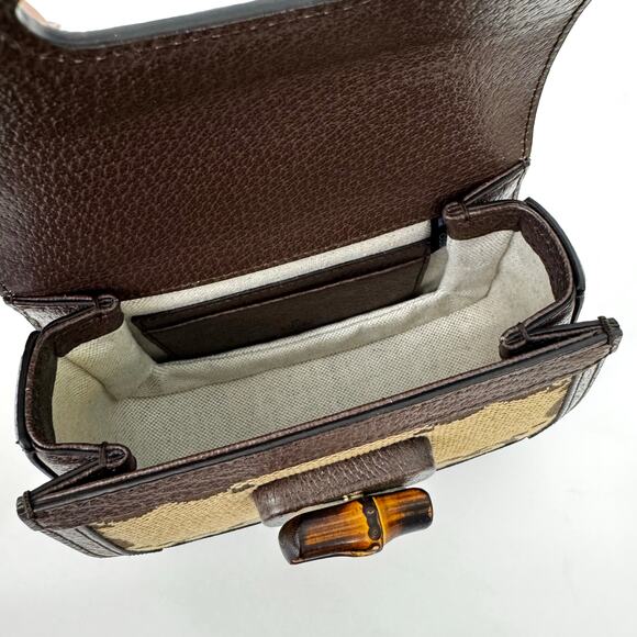 GUCCI 1947 Monogram Jumbo GG Textured Mini Bag Bamboo Top Handle in Camel Auth. - Picture 9 of 16